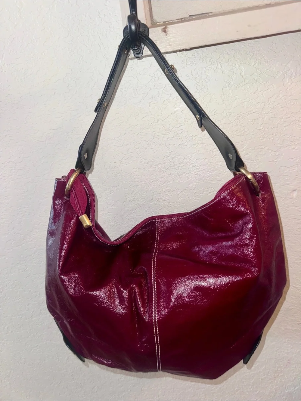 Puntotres Deep Red Leather Hobo Bag NWT